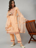 Orange Organza Embroidered Kurta with Bottom & Dupatta - Salimar