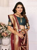Anaita Brown Soft Silk With Zari Weaving Borders Saree With Blouse