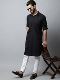 Even Apparels Black Color Linen Solid Men's Kurta With Shirt Collar (LN761)
