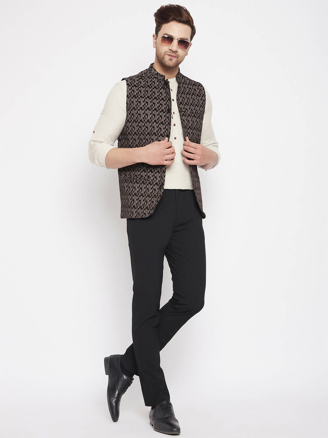 Even Apparels Black Merino Men Woven Nehru Jacket BF539