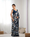 Petrol Georgette Sequance Embroidery Work Border Saree - Sitare