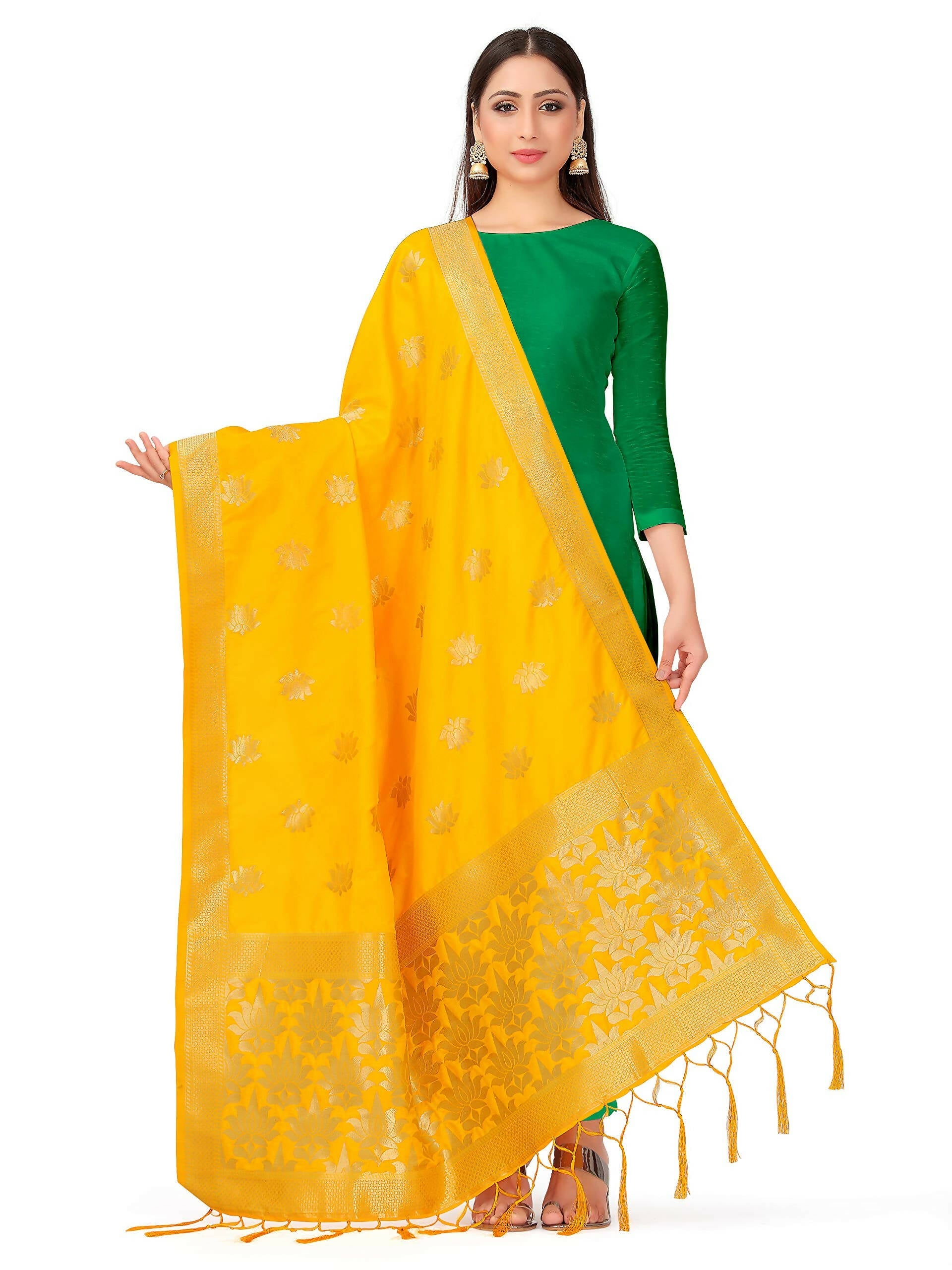 Mimosa Women's Gold Banarasi Art Silk Dupatta