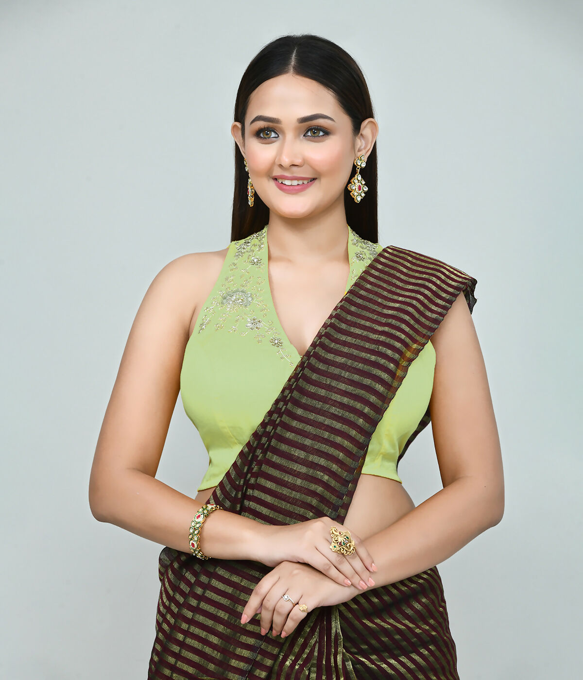 Joban Fashion Women's Pista Green Embroidered Stitched Blouse