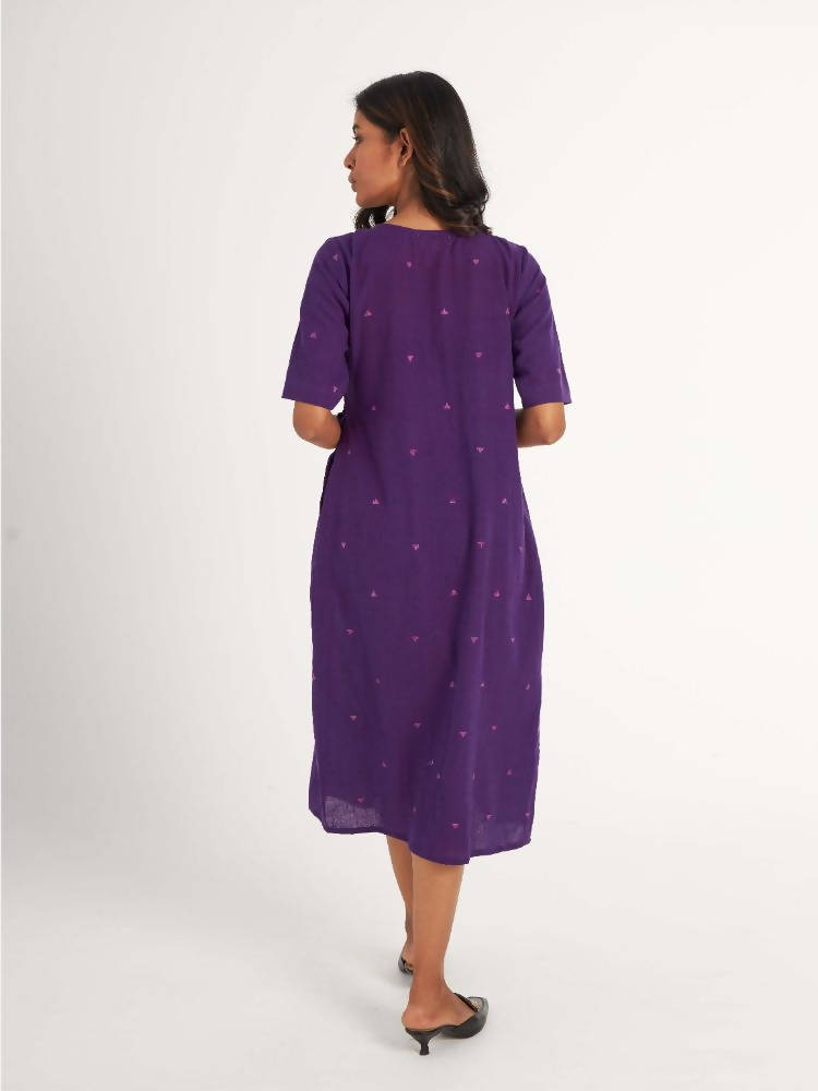 Suta Women's Purple Geometric Fit and Flare Dress