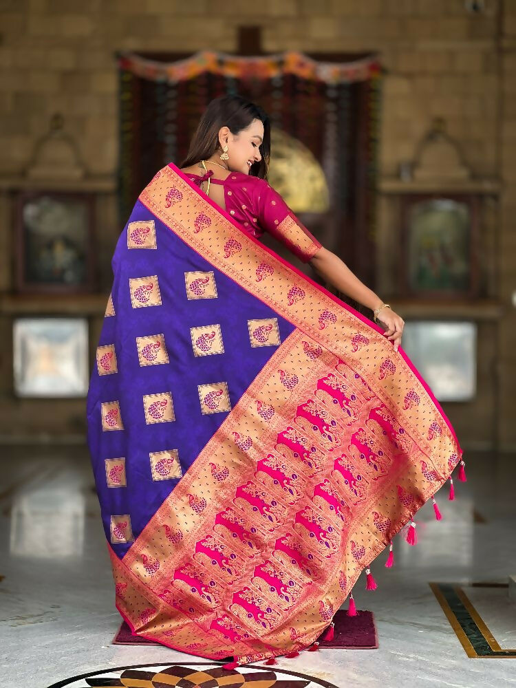 PR Fashion Violet Soft Banarasi Silk With Zari Weaving Meenakari Design Saree