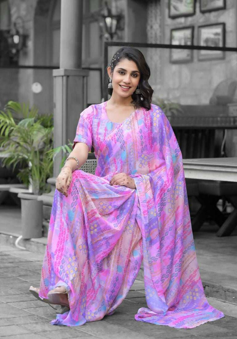 stylish Casual Pink Imported georgette Ready to Wear Fancy Saree - Ashwini
