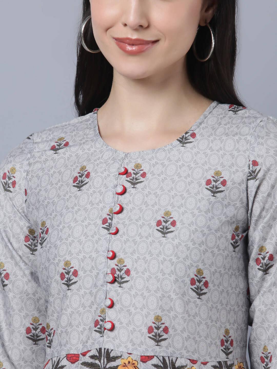 Myshka Women Grey Printed Ethnic Maxi Dress