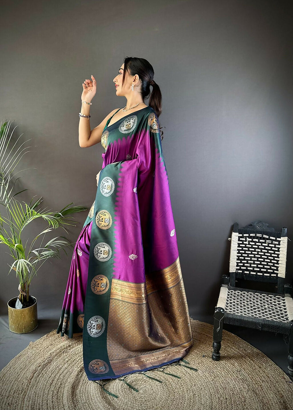 Joban Fashion Blue Butti Banarasi Silk Sarees