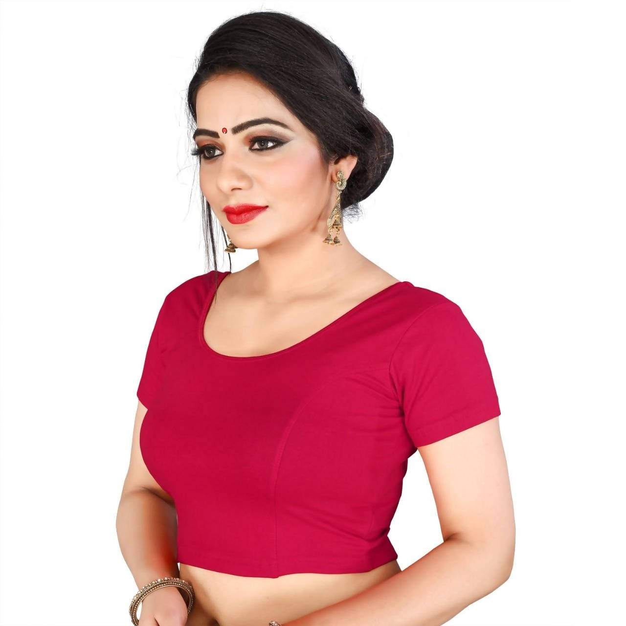 Vamika Pink Lycra Plain Blouse