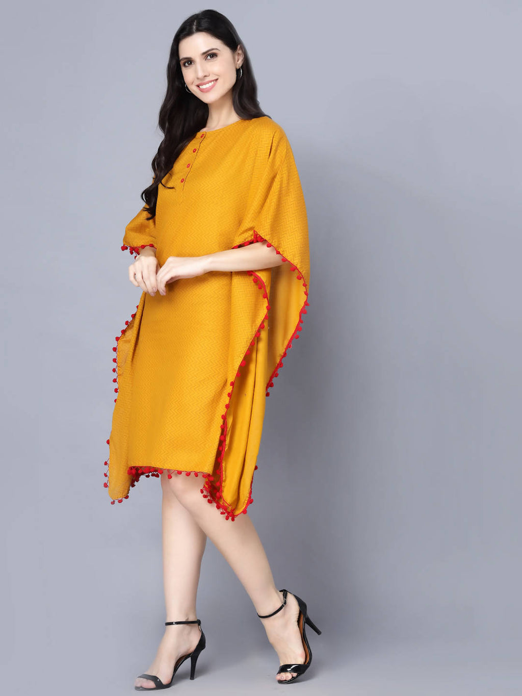 Myshka Mustard Yellow Layered Kaftan Dress