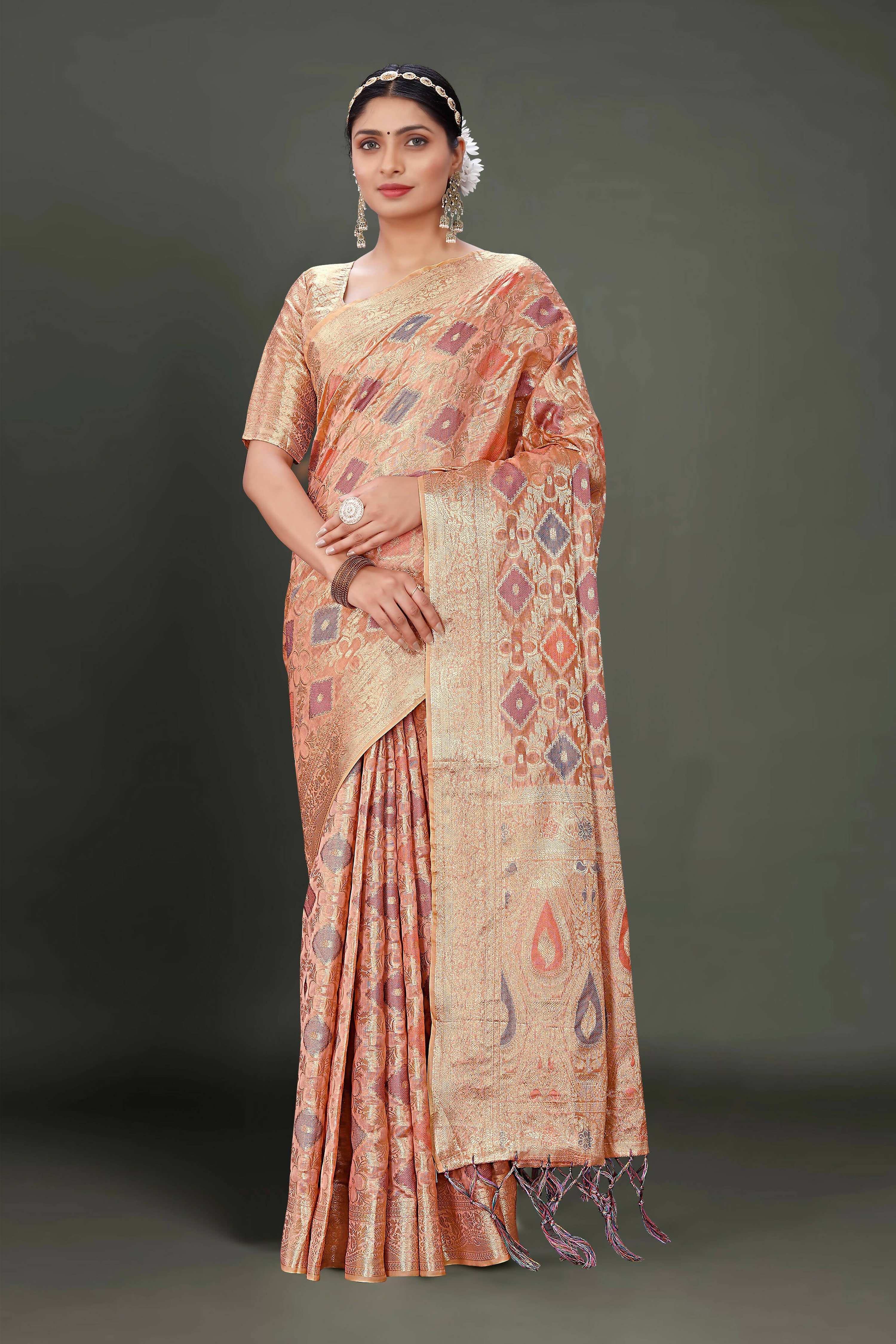 Pink Soft Organza Woven Design Saree With Unstitched Blouse Piece - Zaara