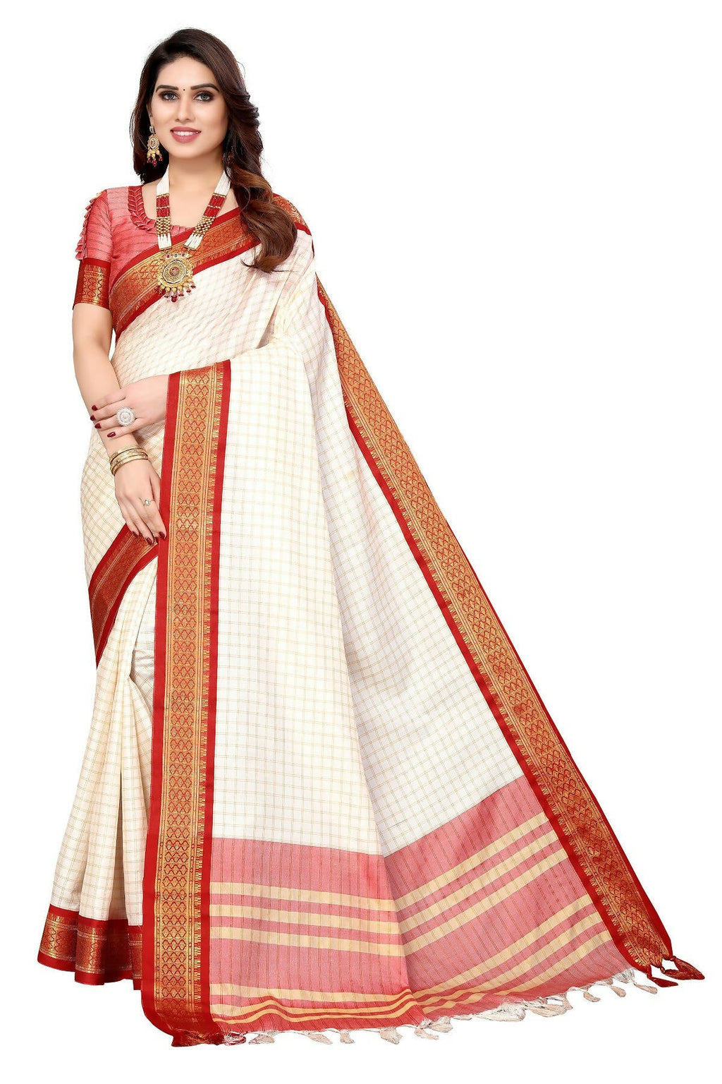 Vamika Weaving White Cotton Silk Saree