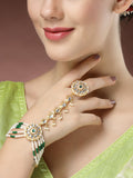 NVR Women's Green Gold-Polished Stone Studded Handcrafted Ring Bracelet