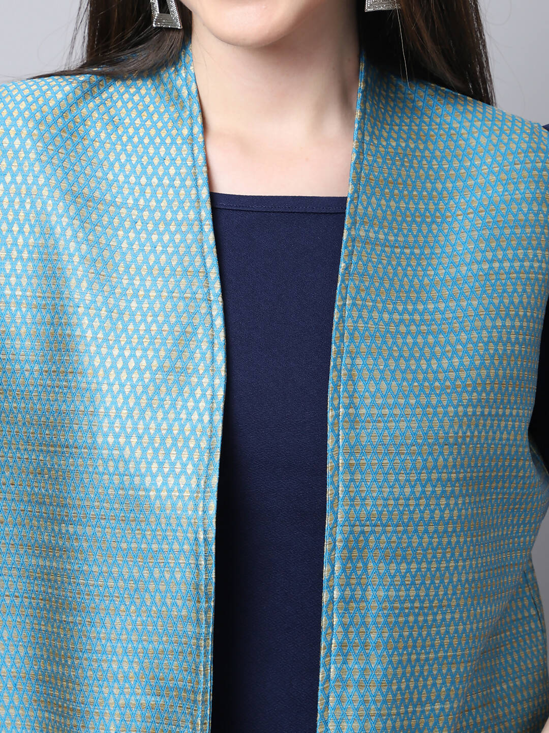 Even Apparels Blue Bansari Silk Open Front Women's Long Coat