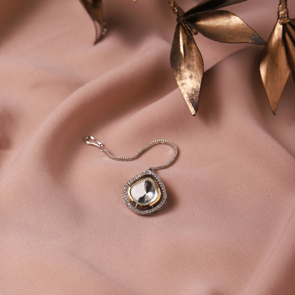 Silver Kundan Maang Tikka- Ruby Raang