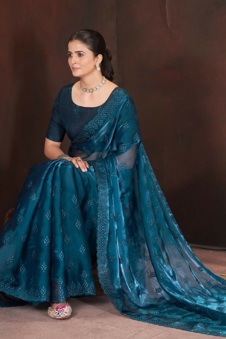 Vastranavya Rama Jimmy Choo Silk 3mm Sequence work with Cross Stitch Embroidery work & Cutwork Border Saree