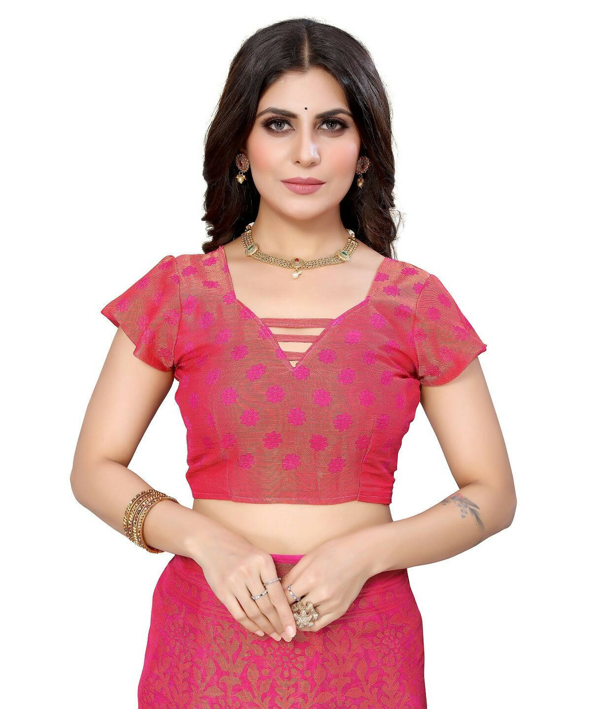 Vamika Pink Chiffon Brasso Bollywood Style Woven Saree (AARADHYA PINK)