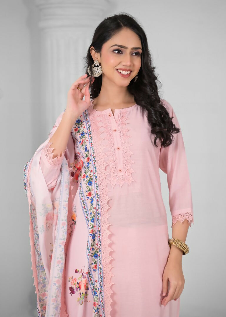 Ethnic Festive Wear Chanderi Viscose Light Peach Stitched Suit With Dupatta - Tanisha
