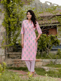 Aramya Straight Soft Cotton Floral Print Women's Kurta Set - Pink
