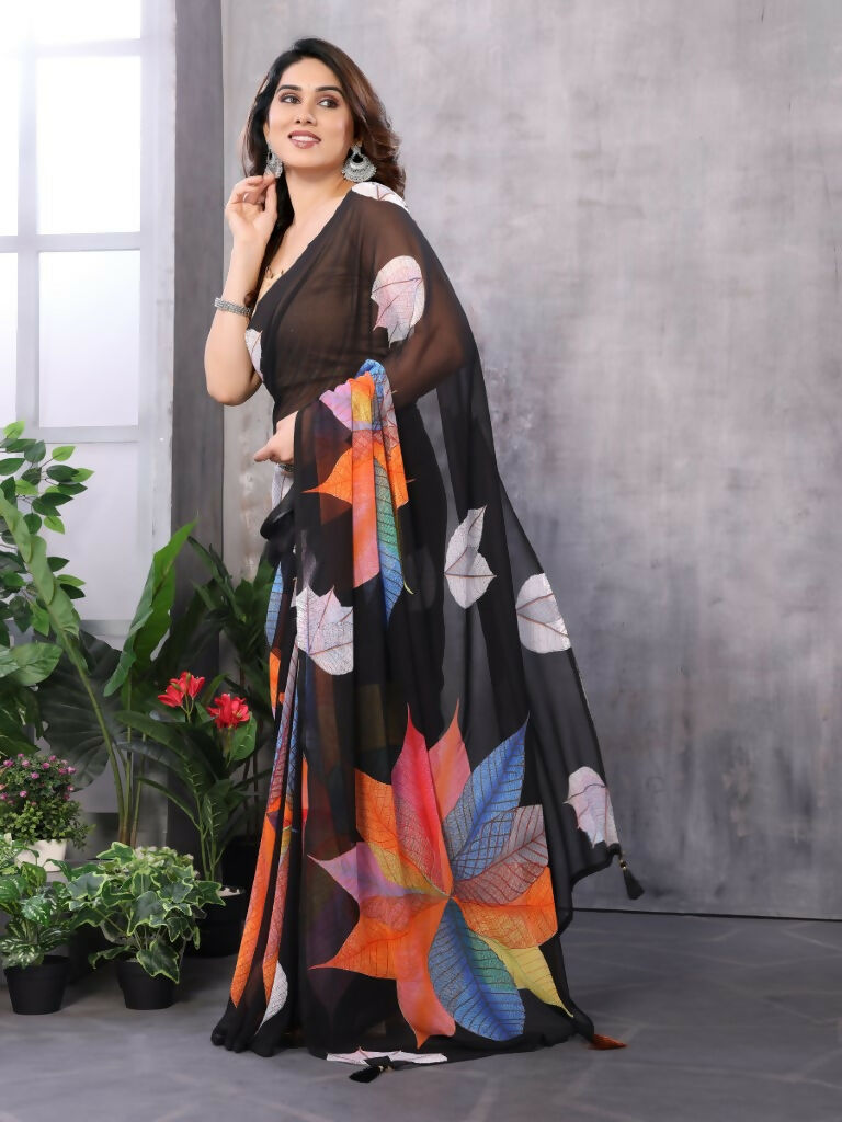 Partywear Designer Black Georgette Fancy Saree - Satrangi