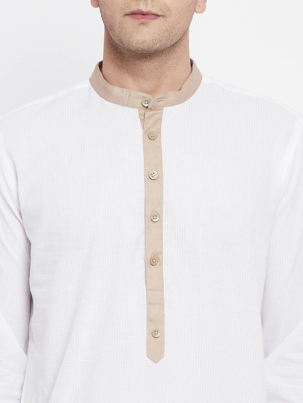 Even Apparels Beige Color Pure Cotton Men's Kurta With Band Collar