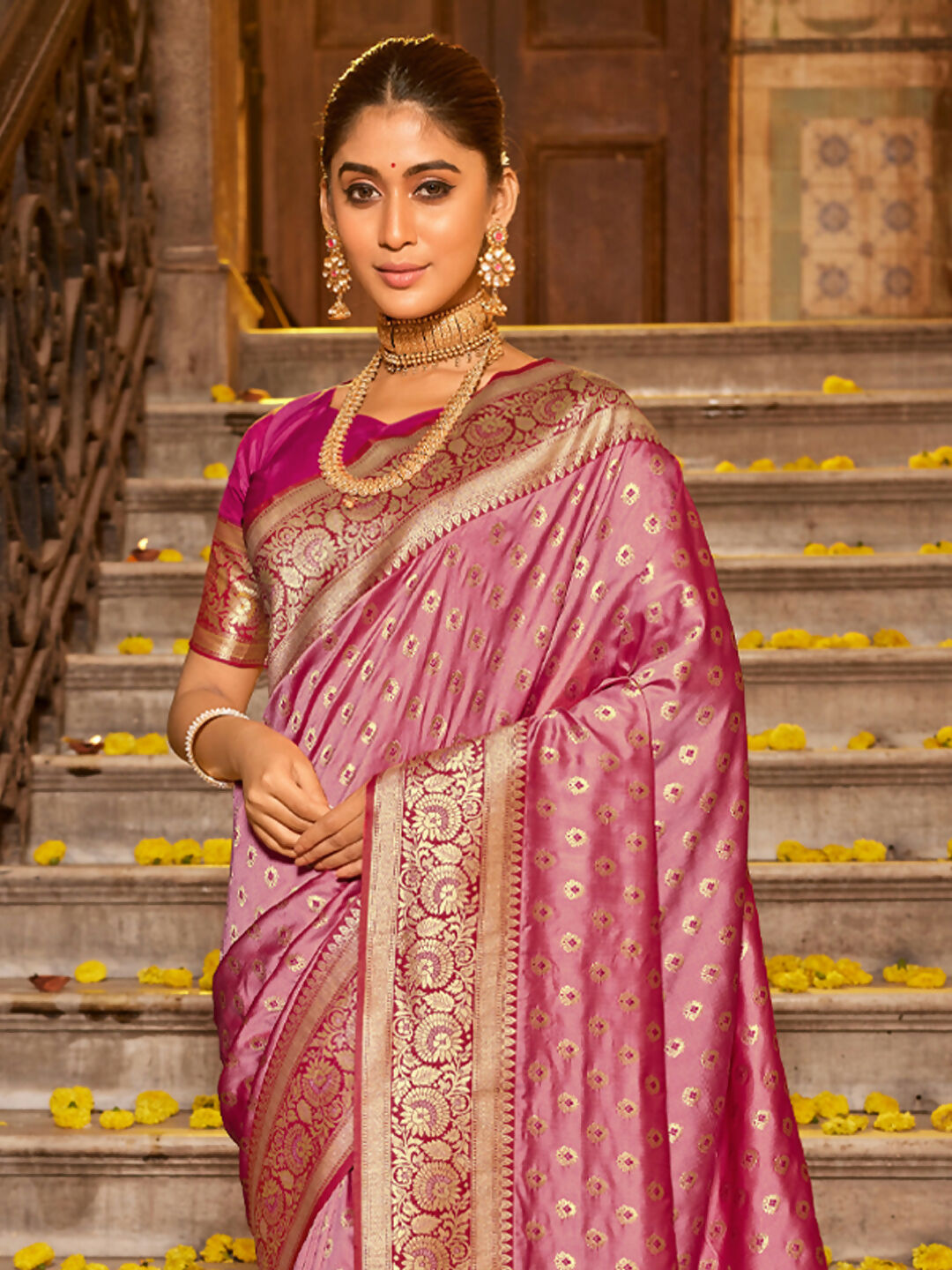 Shree Shyam Fashion Banarasi Silk Light Pink Saree