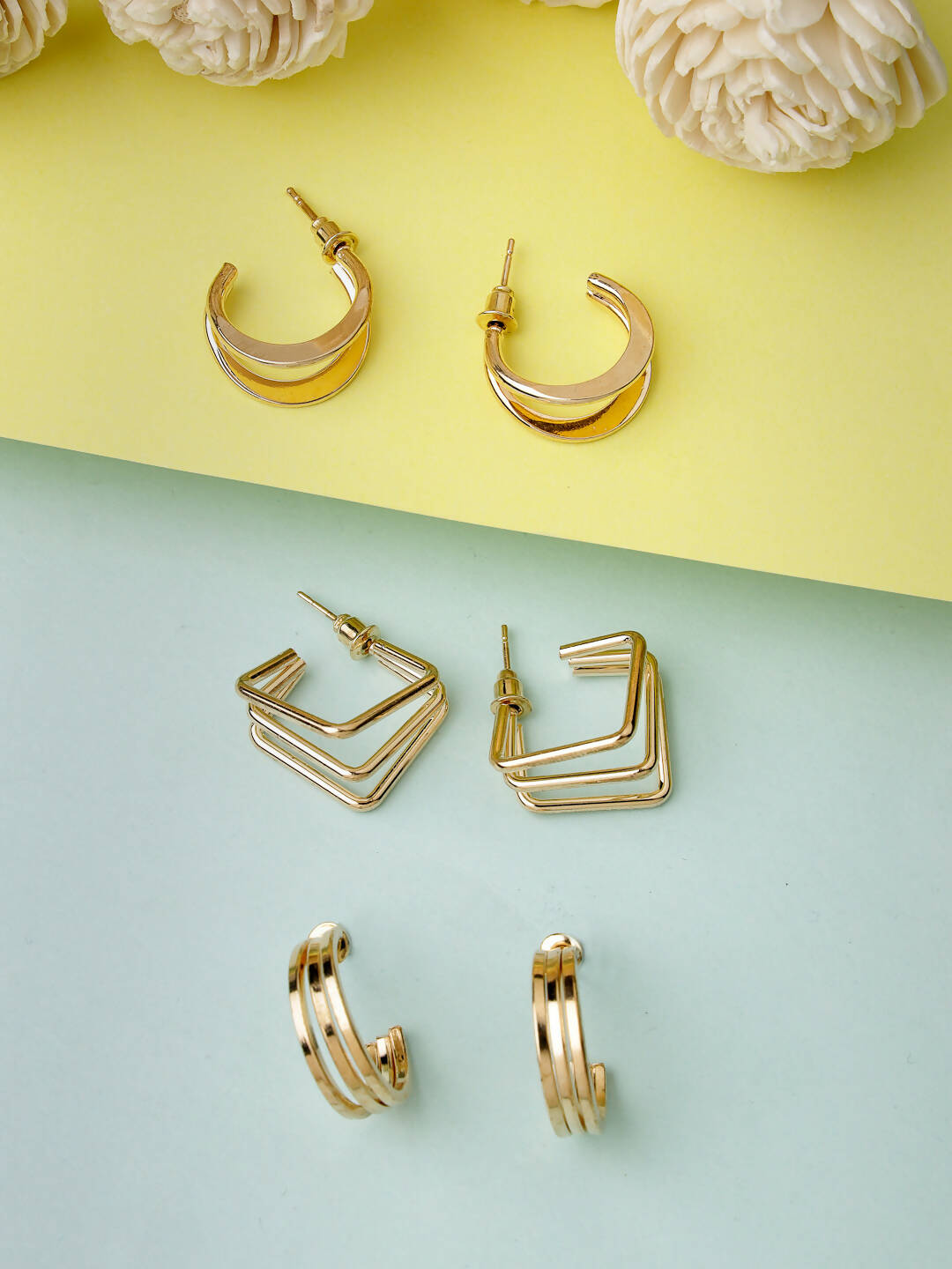 NVR Women Gold-Toned Circular Hoop Earrings