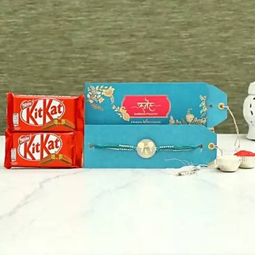 Cute Mickey Metal Rakhi & Nestle KitKat Chocolates