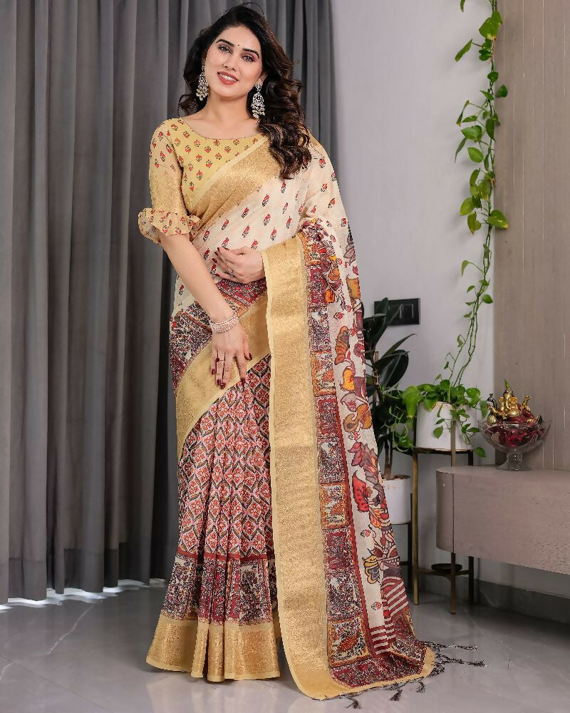 PR Fashion Pista Pure Handloom Linen Saree