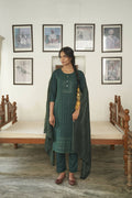 Dark Green Rayon Sequence Embroidery work Straight kurta with Pant & Dupatta - Akashara