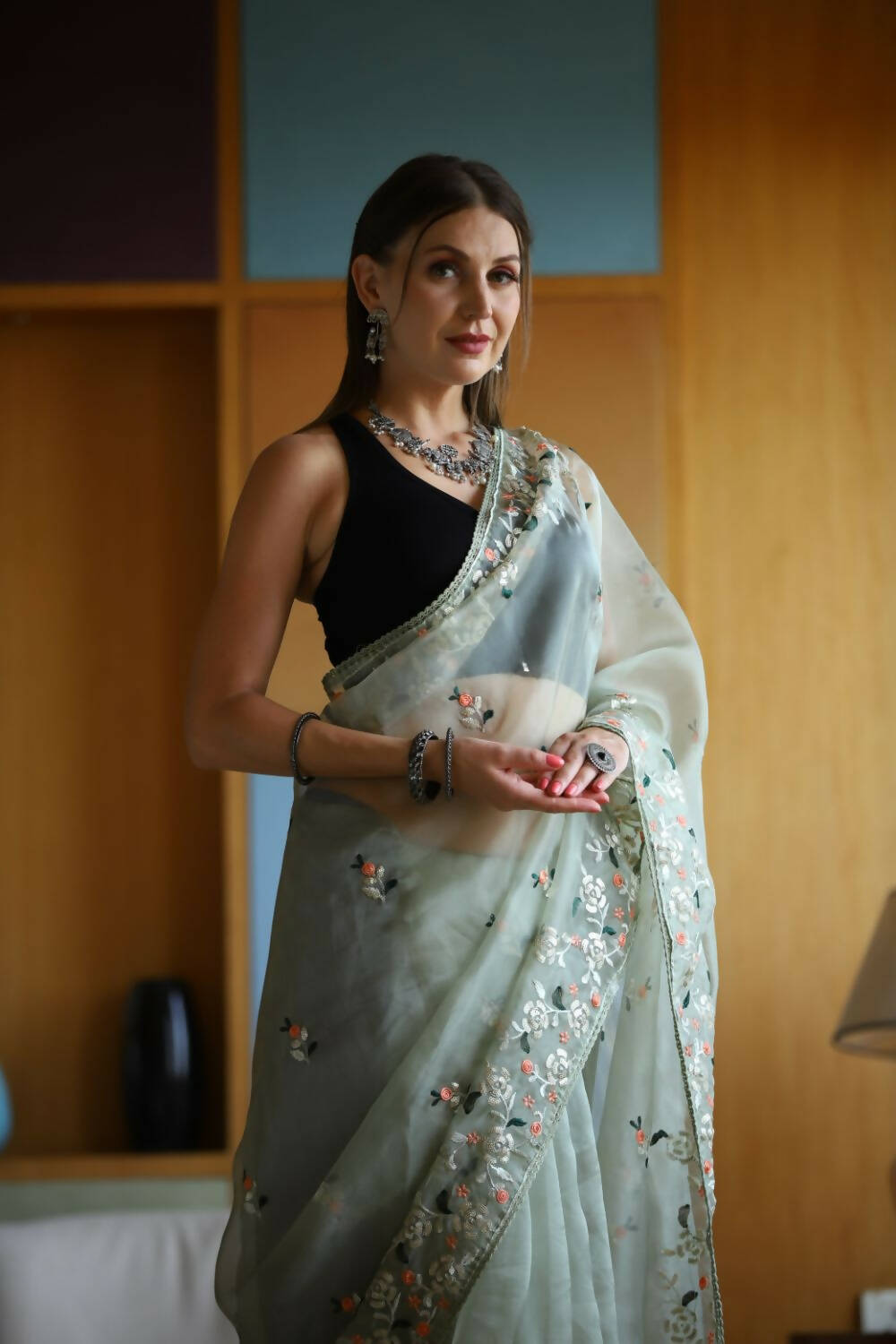 Vamsee Green Organza Saree