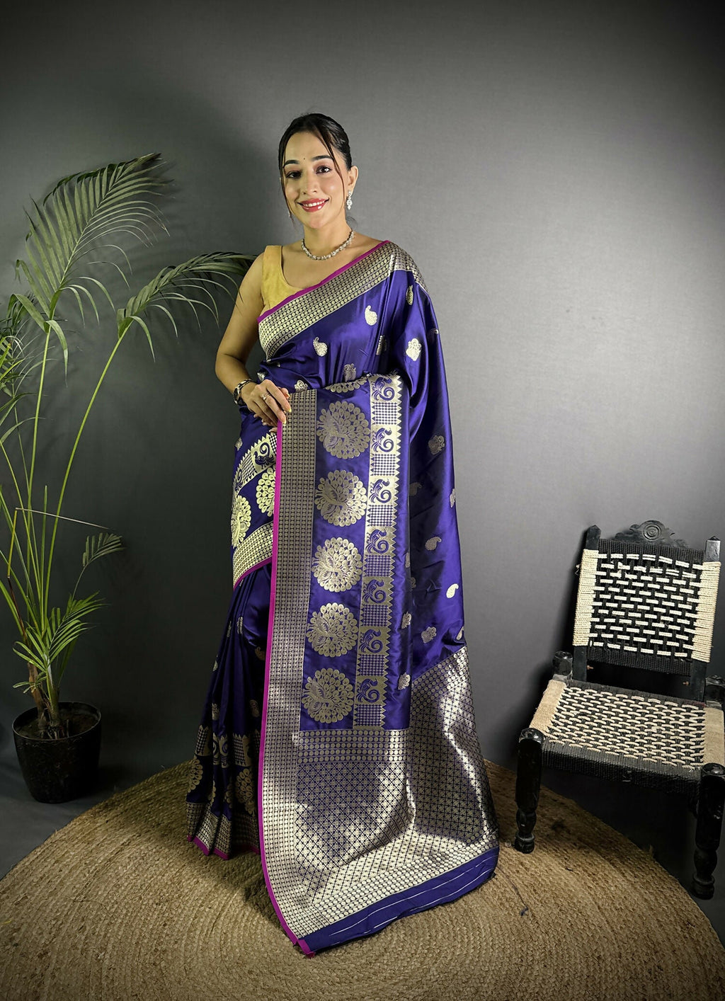 Joban Fashion Purple Banarasi Soft Lichi Silk Paisley Saree