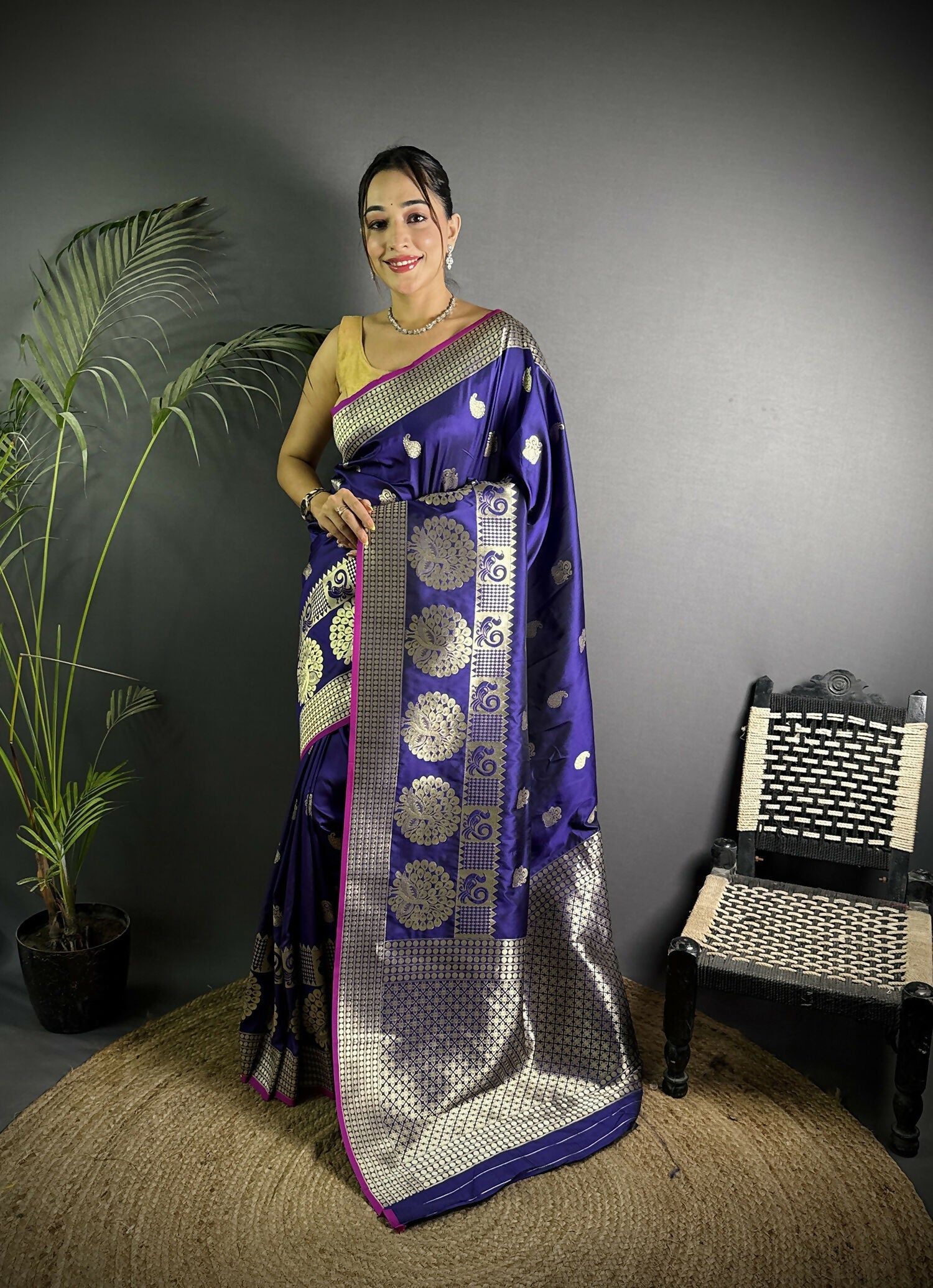 Joban Fashion Purple Banarasi Soft Lichi Silk Paisley Saree