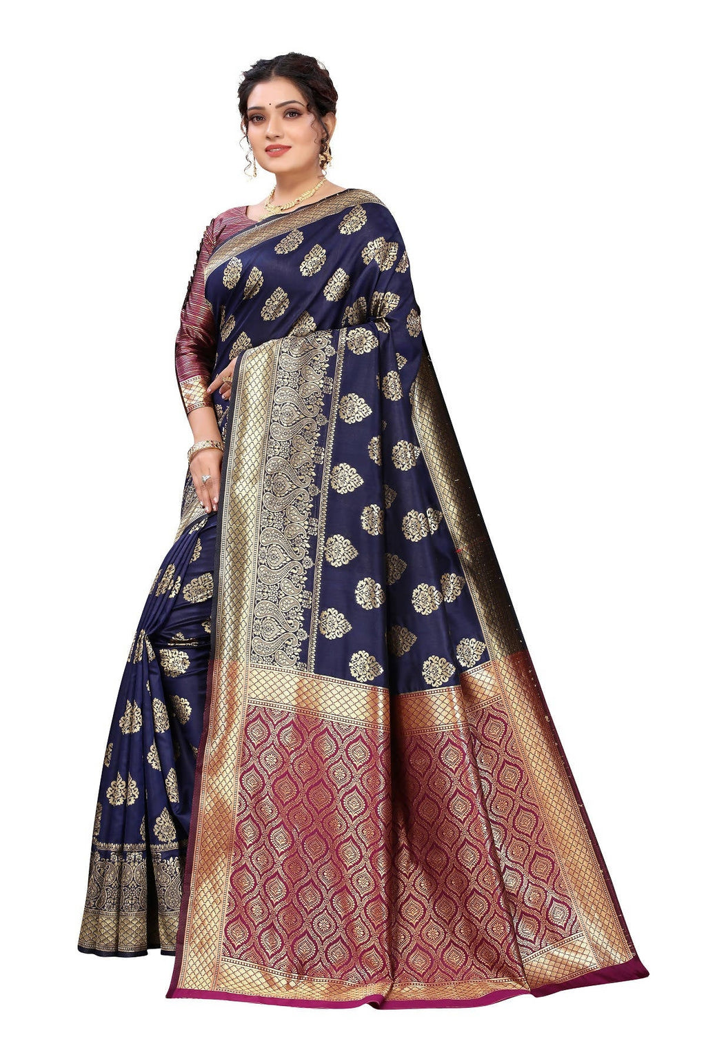 Vamika Ethnic Fire Navy Blue Weaving Banarasi Jacquard Saree