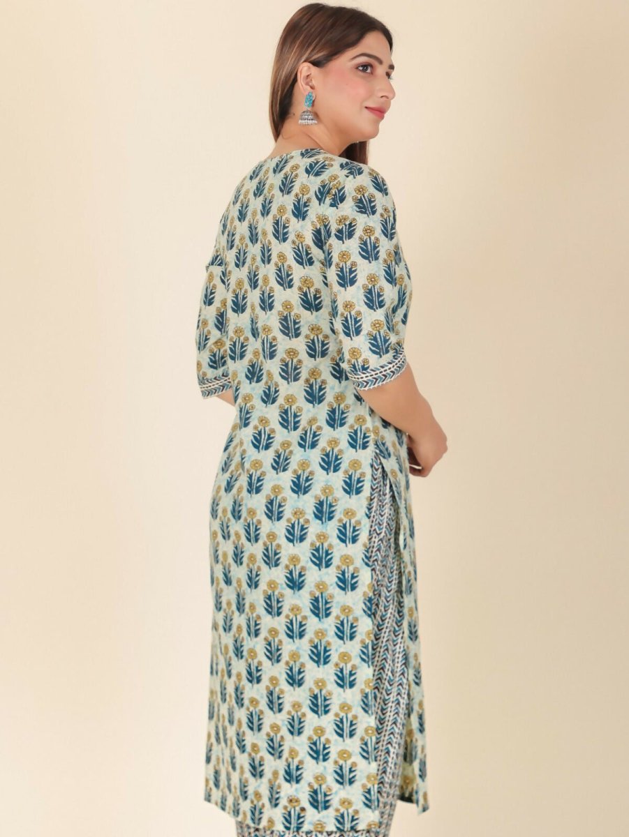 Aramya Cream Soft Cotton Floral Straight Kurta for Women