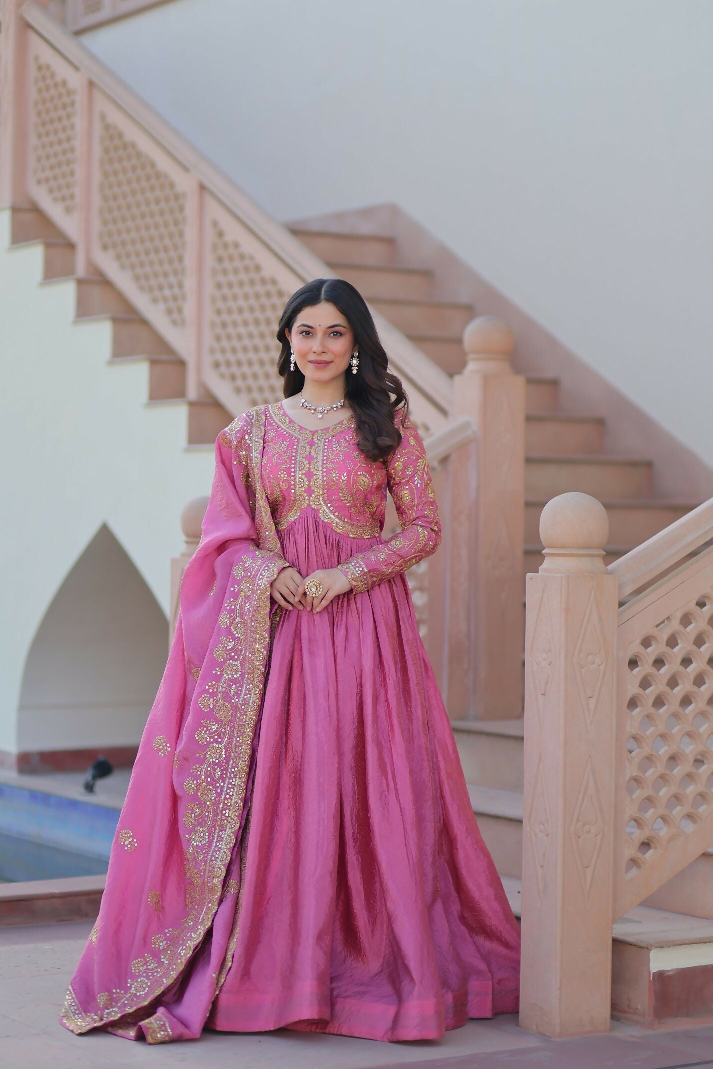 Joban Fashion Pink Crush Sequence Embroidery Work Kurta Set