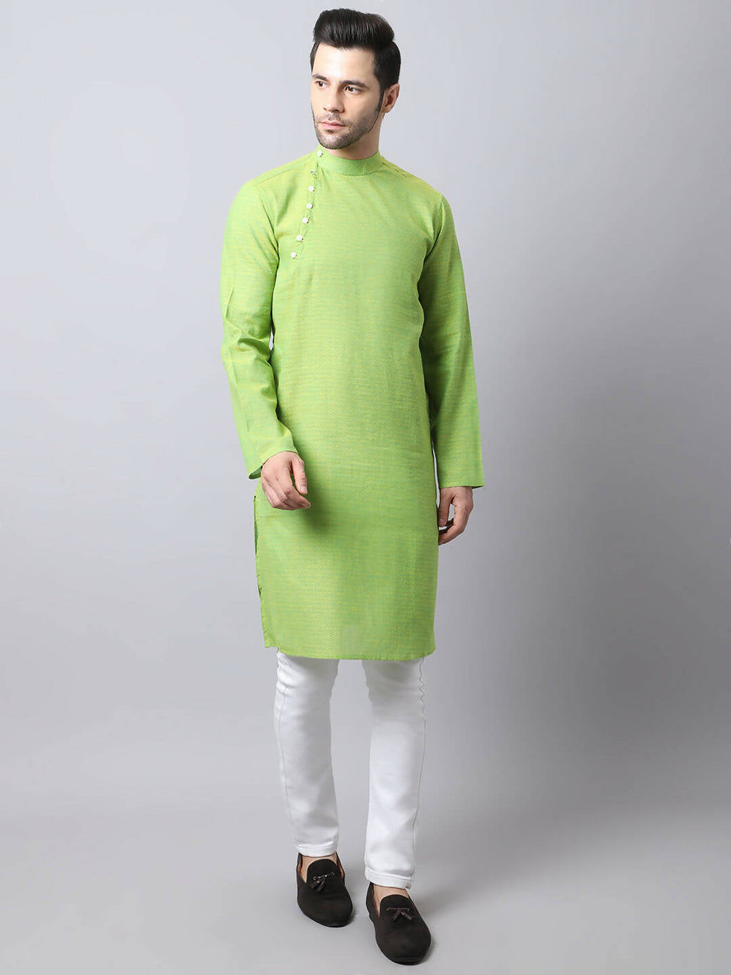 Even Apparels Green Pure Cotton Men's Kurta With Side Placket (SLD1193)