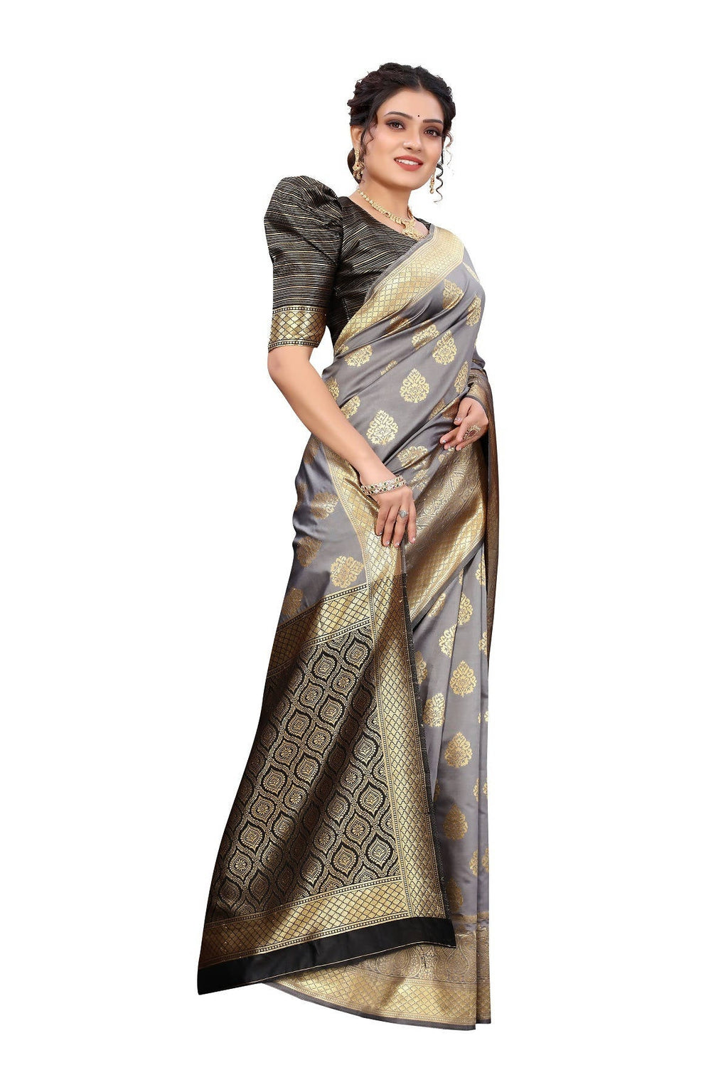 Vamika Ethnic Fire Grey Weaving Banarasi Jacquard Saree