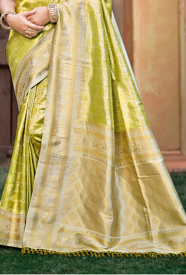 Sangam Prints Light Green Kanjivaram Silk Woven Work Traditional Saree