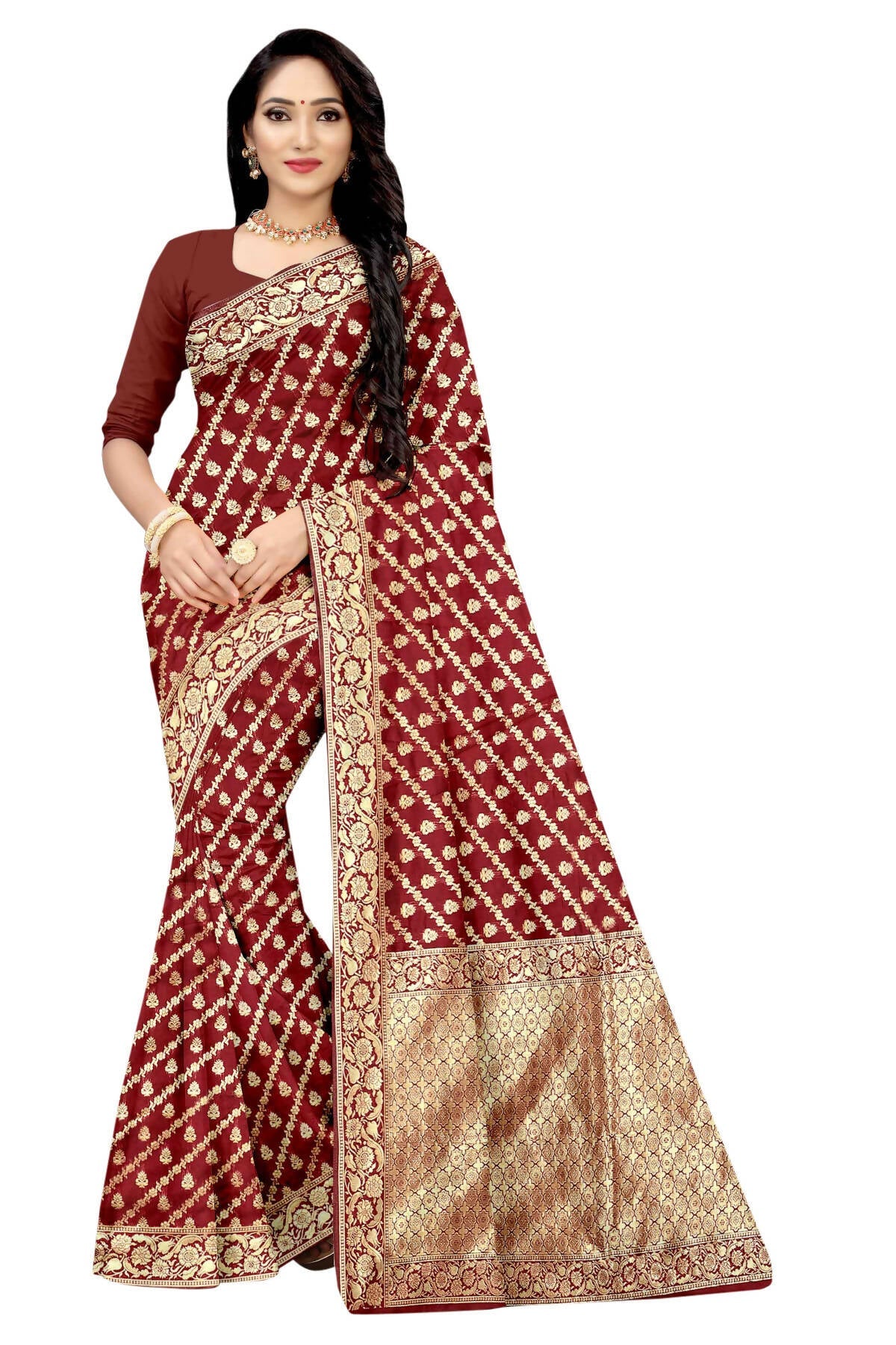 Vamika Maroon Weaving Banarasi Jacquard Saree