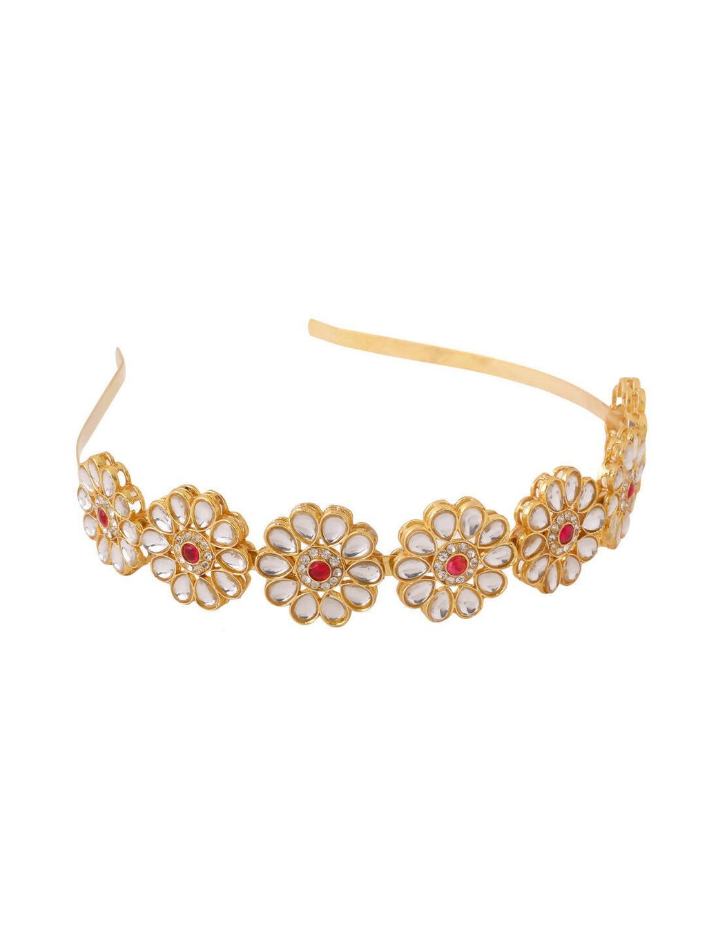 NVR Women's Rajputi Gold-Polished Kundan Matha Patti Hairband