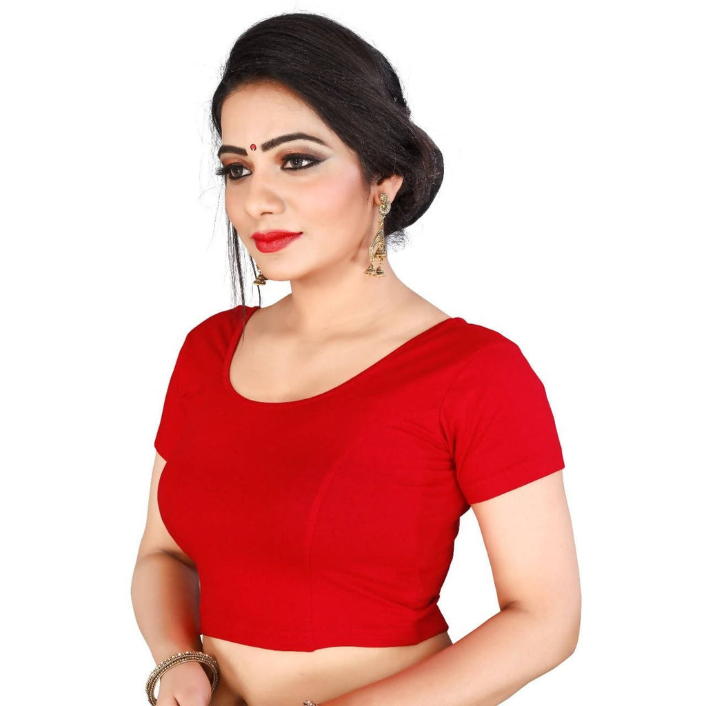 Vamika Red Lycra Plain Blouse