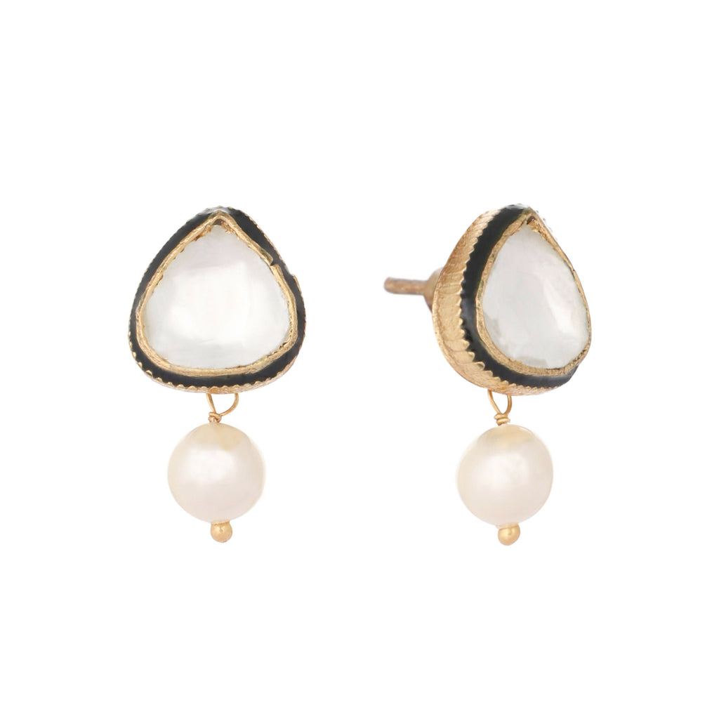 Nuyug 22K Gold Plated Kundan Stone Ethnic Mini Pearl Drop Studs