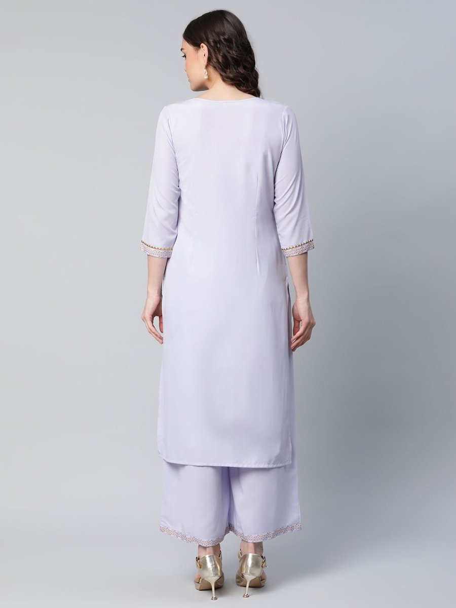 Ahalyaa Women's Powder Blue Crepe Gold Printed Kurta Palazzo Set