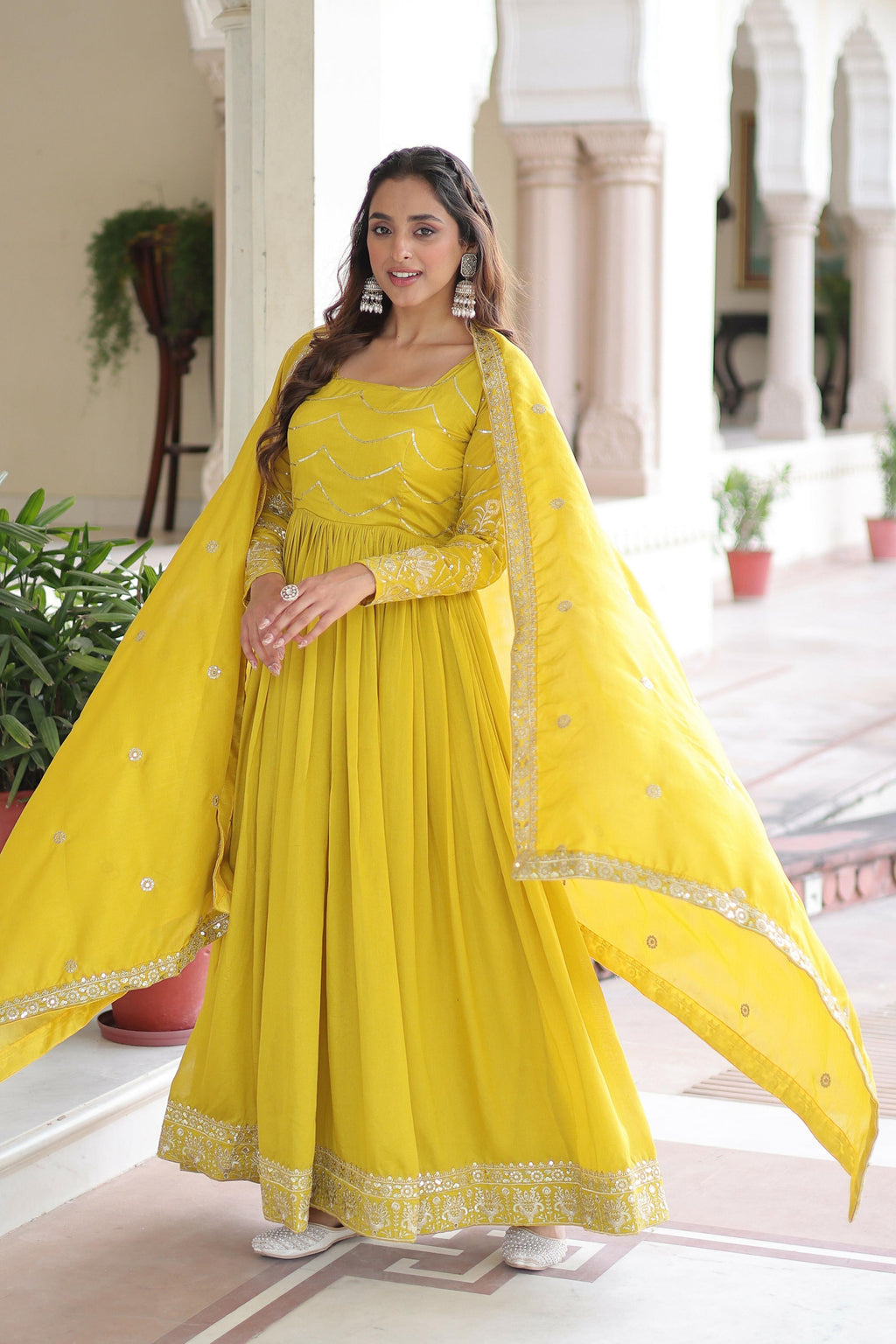Joban Fashion Yellow Readymade Kurta Set With Sequence embroidery Work