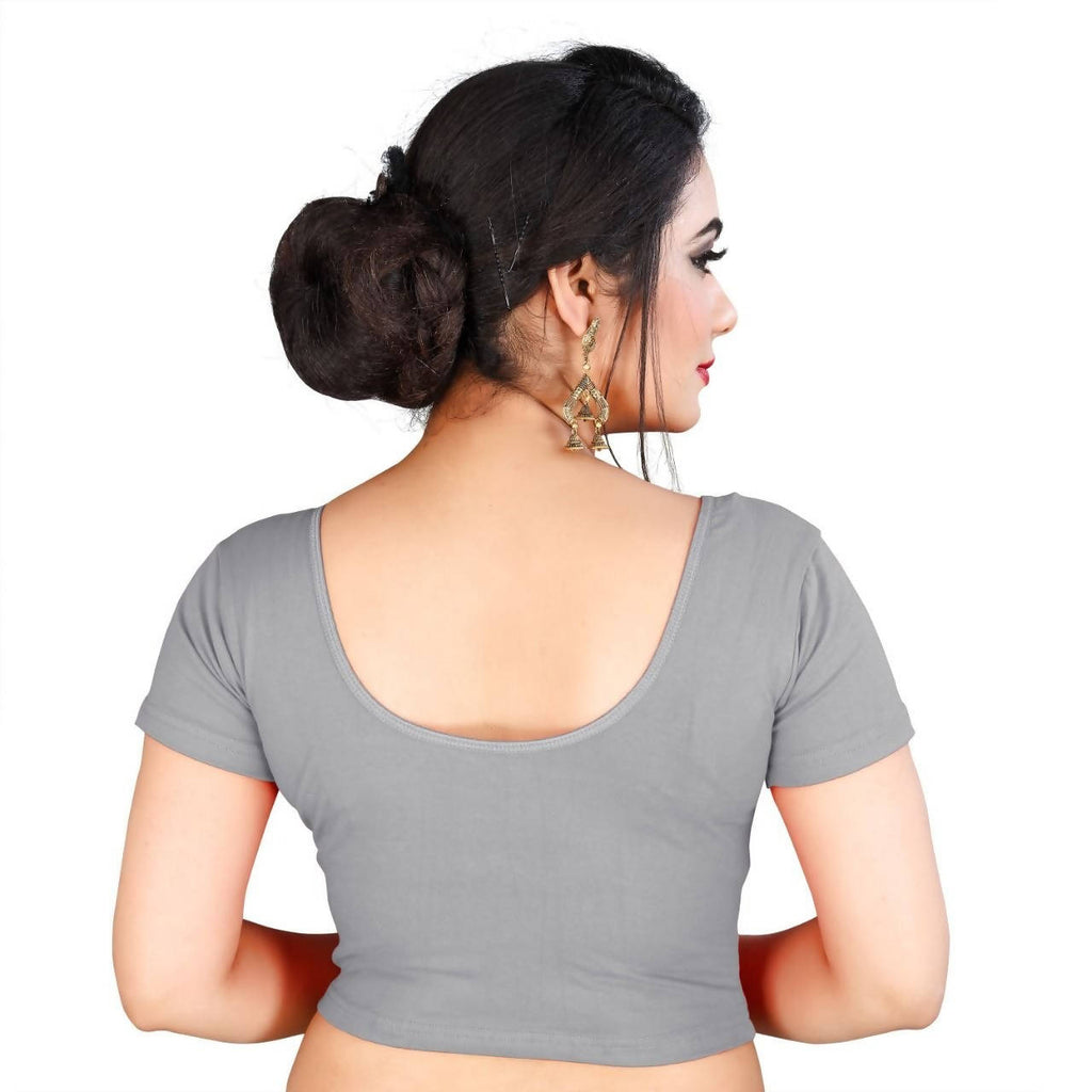 Vamika Grey Lycra Plain Blouse