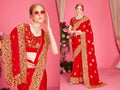 PR Fashion Red Fendi Two Tone Silk Heavy Zari Embroidery Work With Heavy Zircon Work Saree