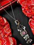 Joban Fashion Peach Brass Monalisa Stone Dual Tone Beaded Pendant Chain Necklace