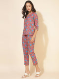 Janasya Women's Pink Cotton Floral Printed Casual Regular Co-ords