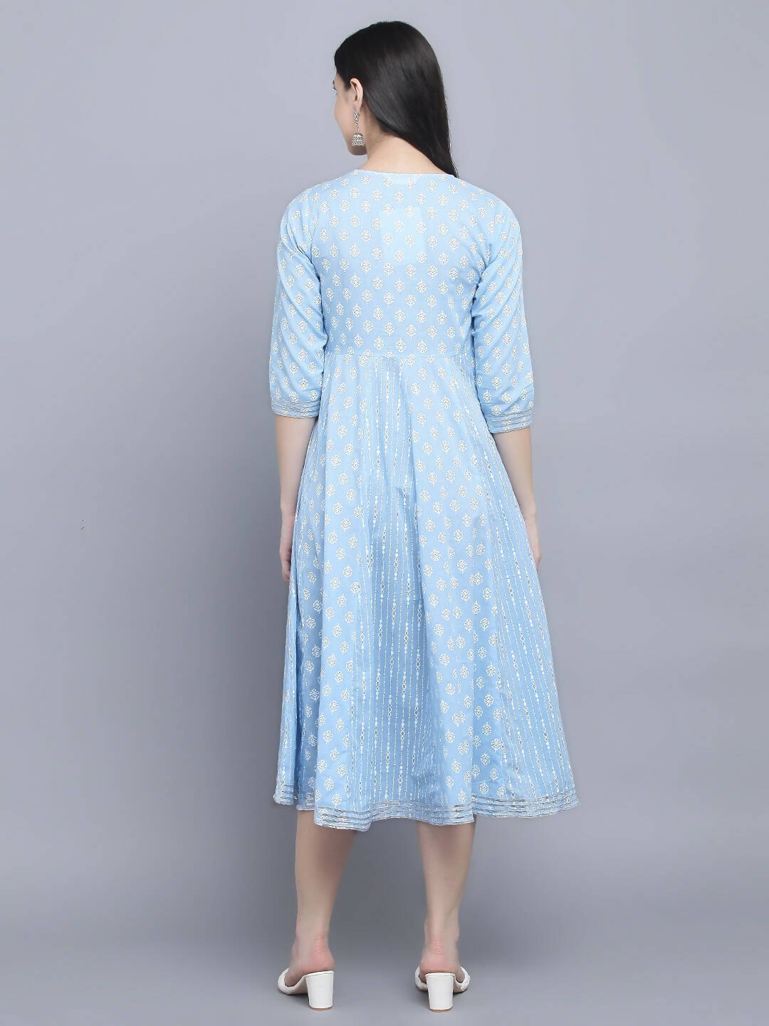 Myshka Women's Blue Ethnic Motifs Empire Midi Dress